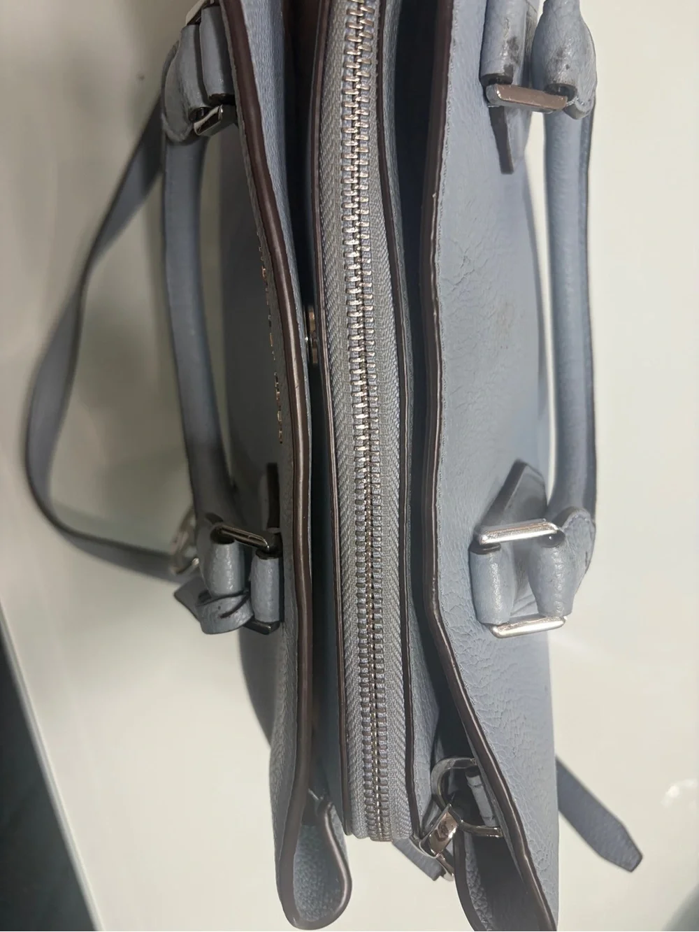 Michael Kors Dusty Blue Pebbled Leather Satchel with Strap